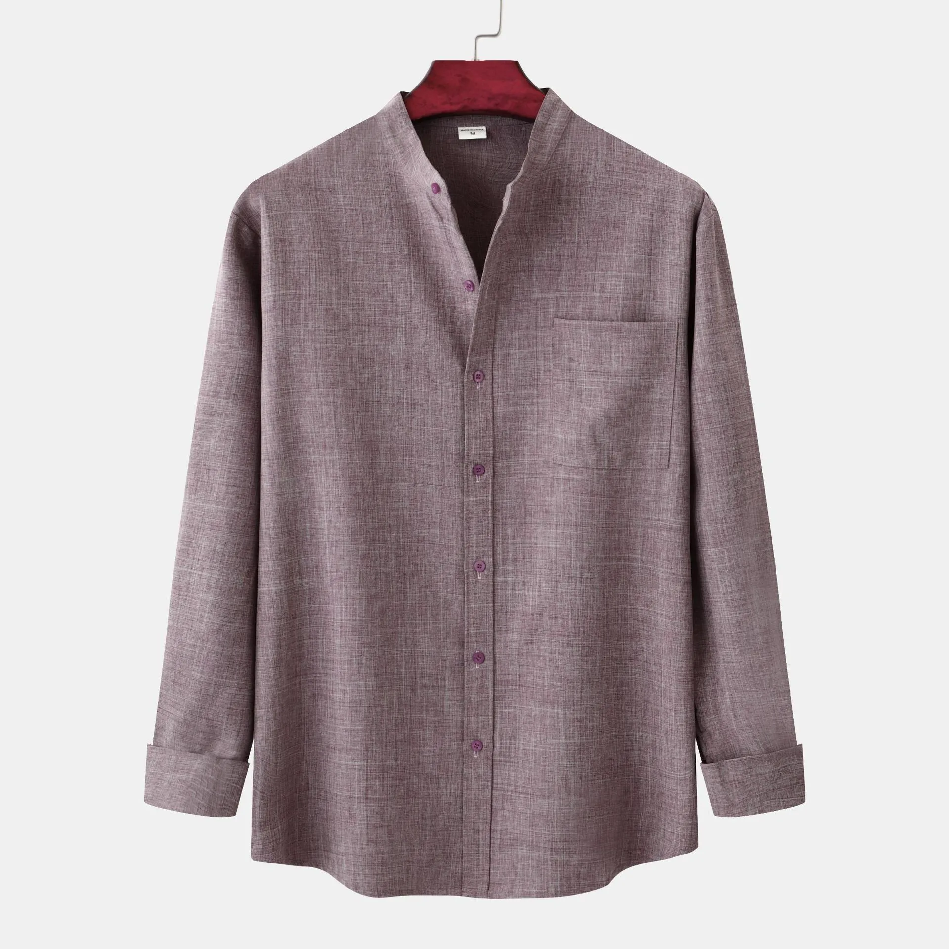 

Men's Casual Solid Color Stand Collar Simple Long Sleeve Shirt shirt Purple