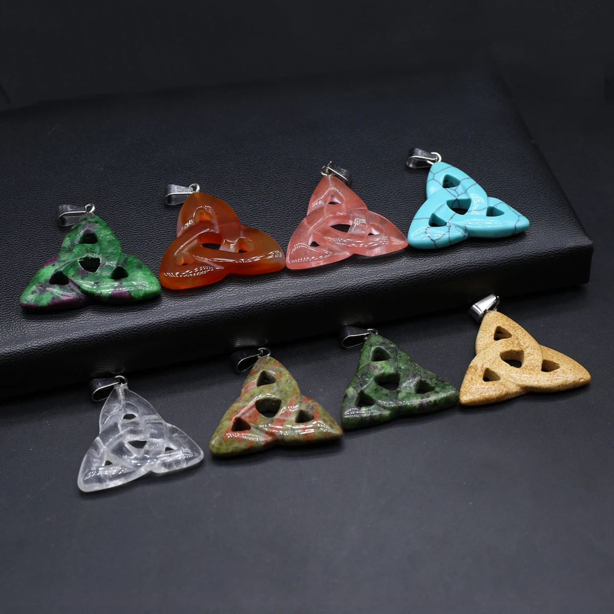 5PCS Natural Stone Agate Turquoise Epidote Unakite Three Ring Pendant Jewelry Making DIY Necklace Earrings Accessories Gift