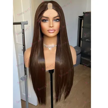 Dark Chestnut Brown Blonde Human Hair Afro Black Women U Part Wigs with Clips Full Machine Made Half V Part Wigs Adjustable