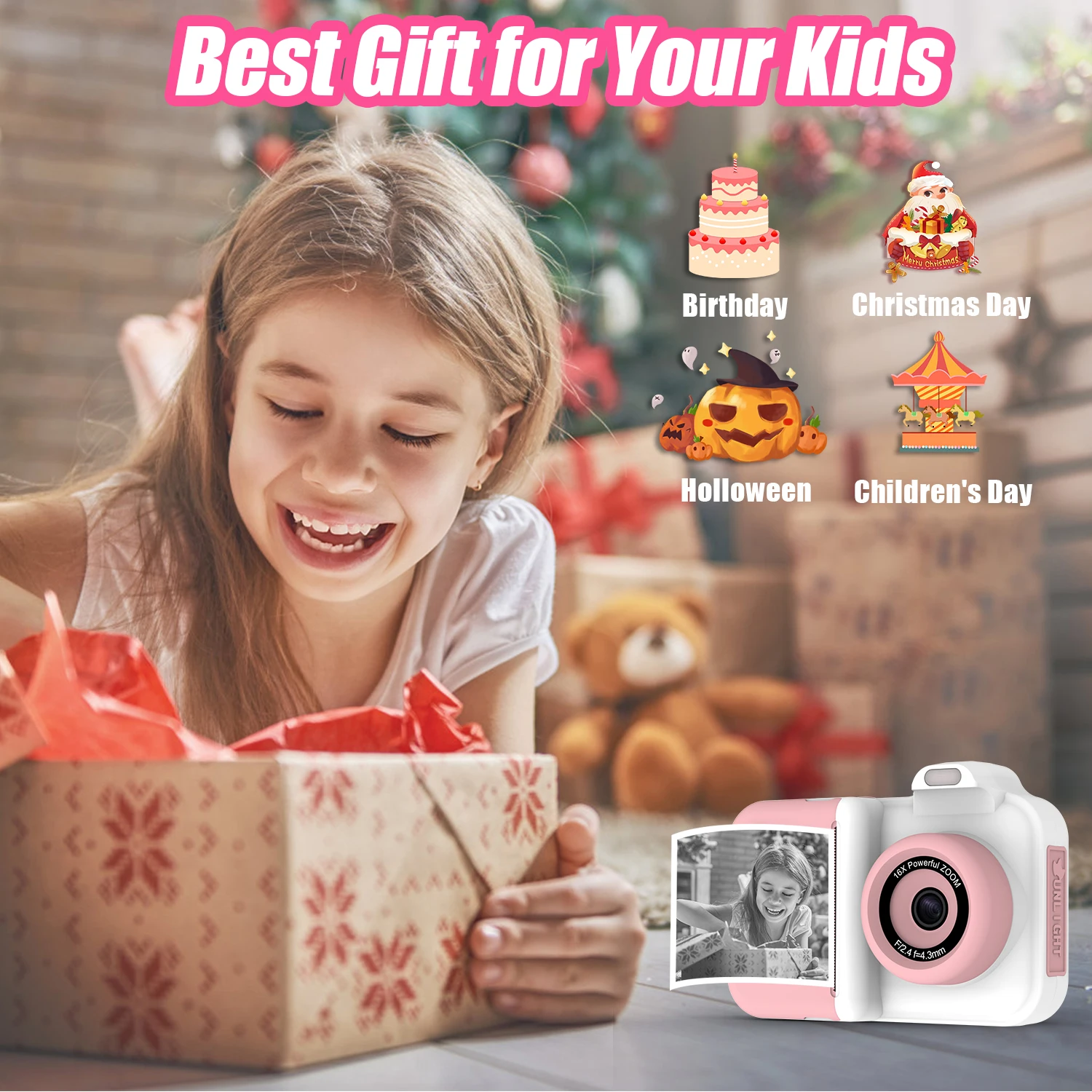 Instant Print Camera For Kids Mini Digital Video Camera Dual Lens Photo Printing Thermal Paper Toys Boys Girls Gifts