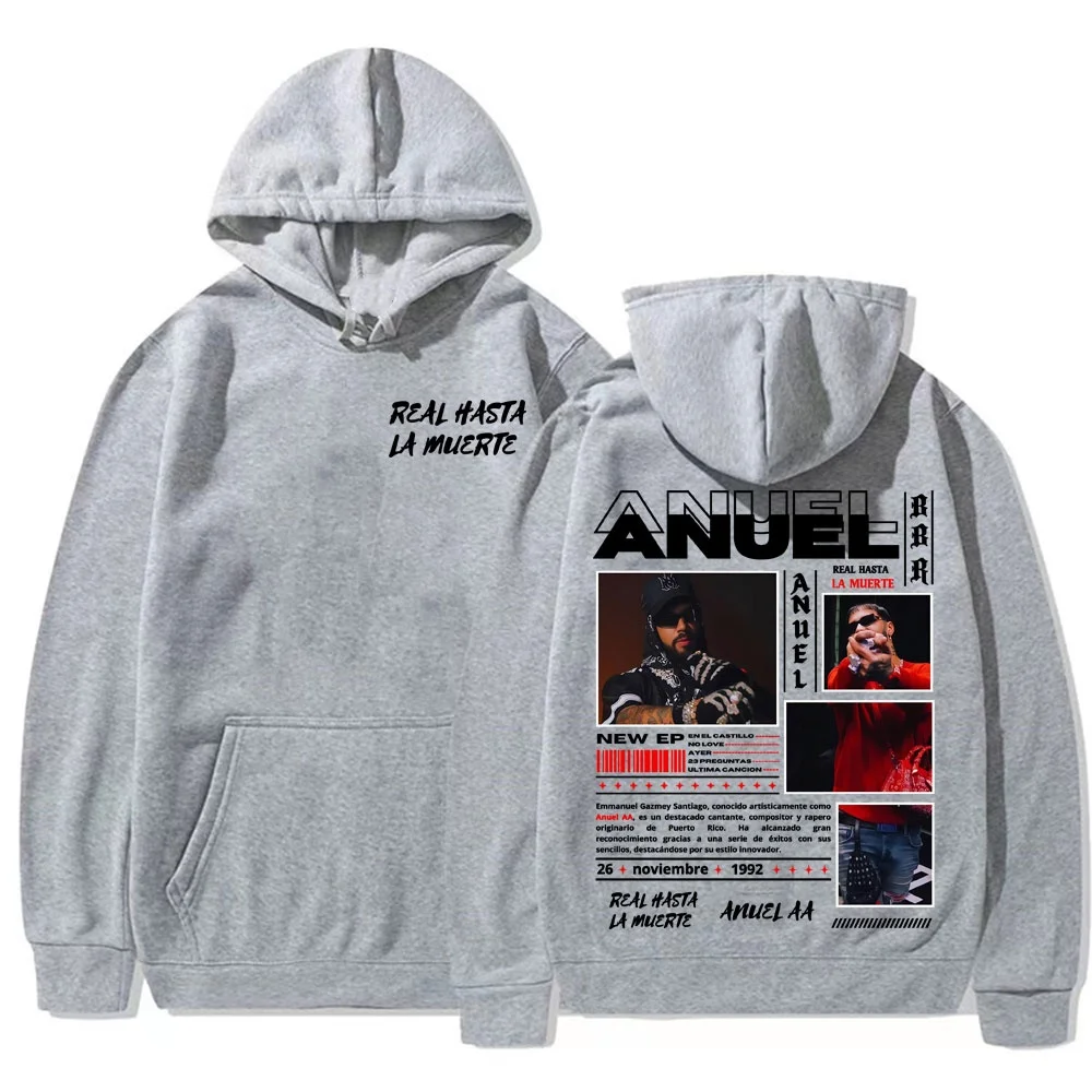 Rapper Anuel AA Real Hasta La Muerte pattern printed hoodie Autumn/winter new men's fashionable hip-hop casual hoodie