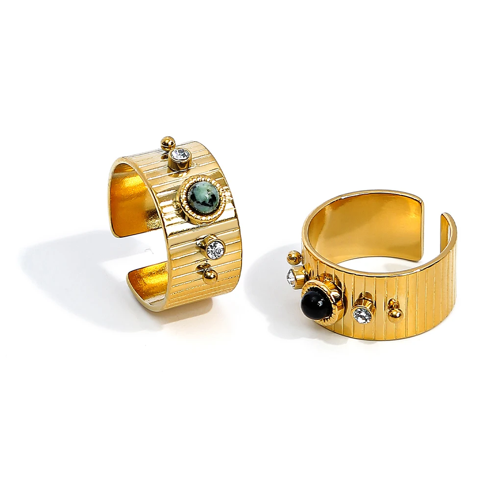 18K Gold Plated Stainless Steel Rings for Women Natural Stone Zircon Luxury Aesthetic Wedding Jewelry