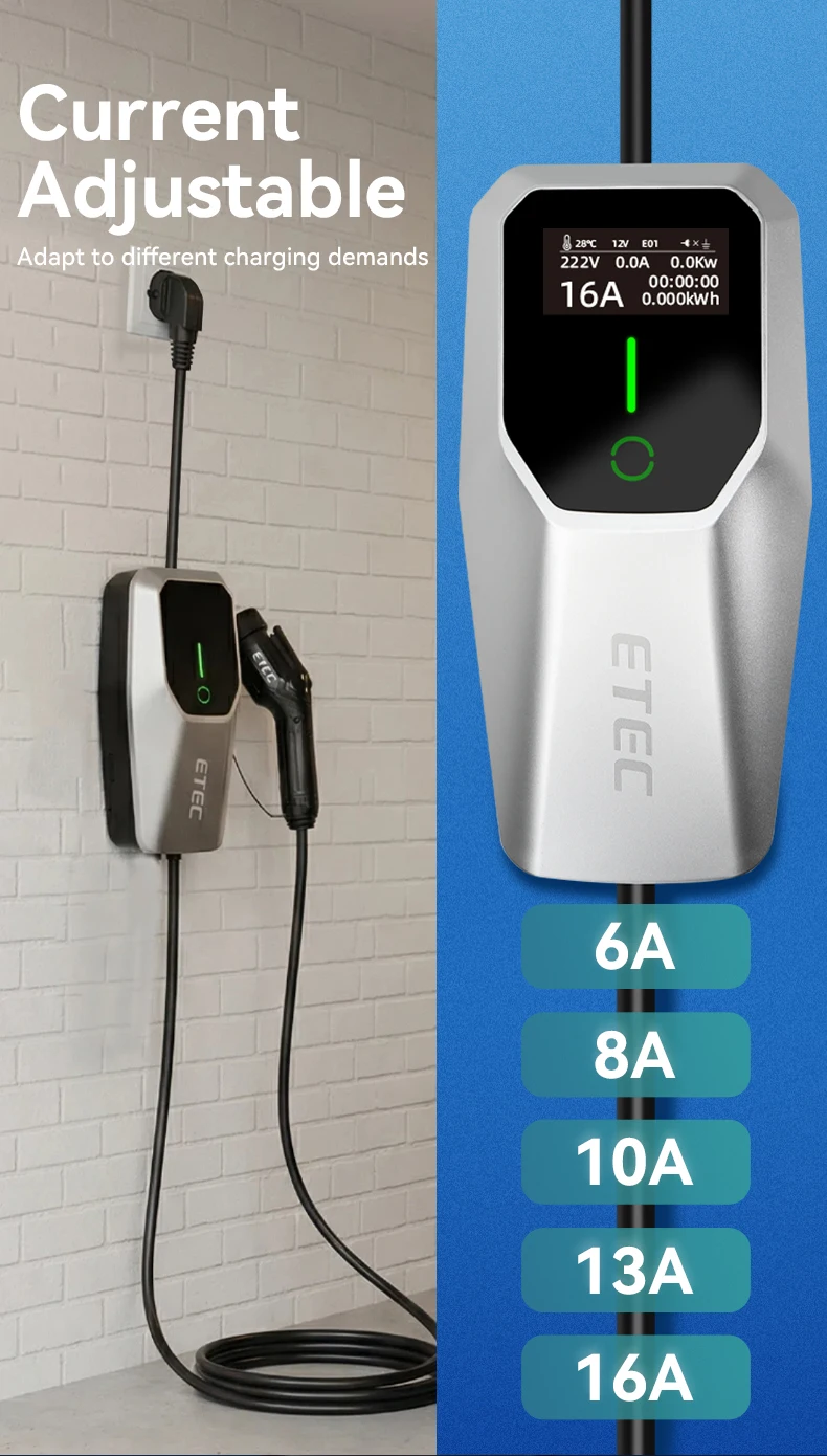 Protable Charger 1PH 16A 3.7KW With Type 2 Plug & 4 Meters Charging Cable+power