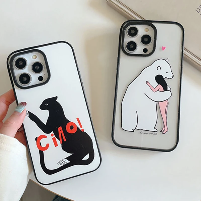 

Upgrade Acrylic Border White Bear Phone Case Cover for IPhone 11 12 13 14 15 Pro Max Case for IPhone 15 Pro Max