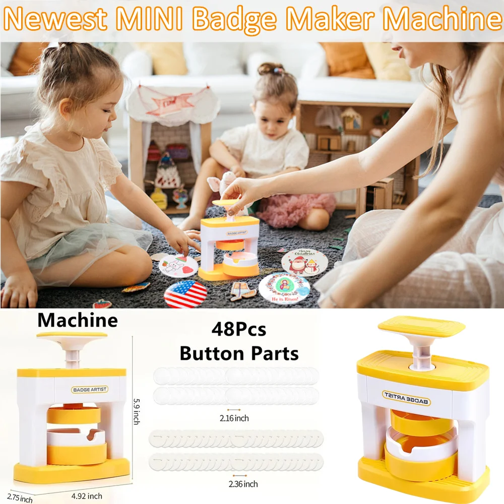 Kid Badge Button Maker Machine 48Pcs Button Parts Picture Circle Cutter DIY Pin Badges Maker Machine Set for Children Gift