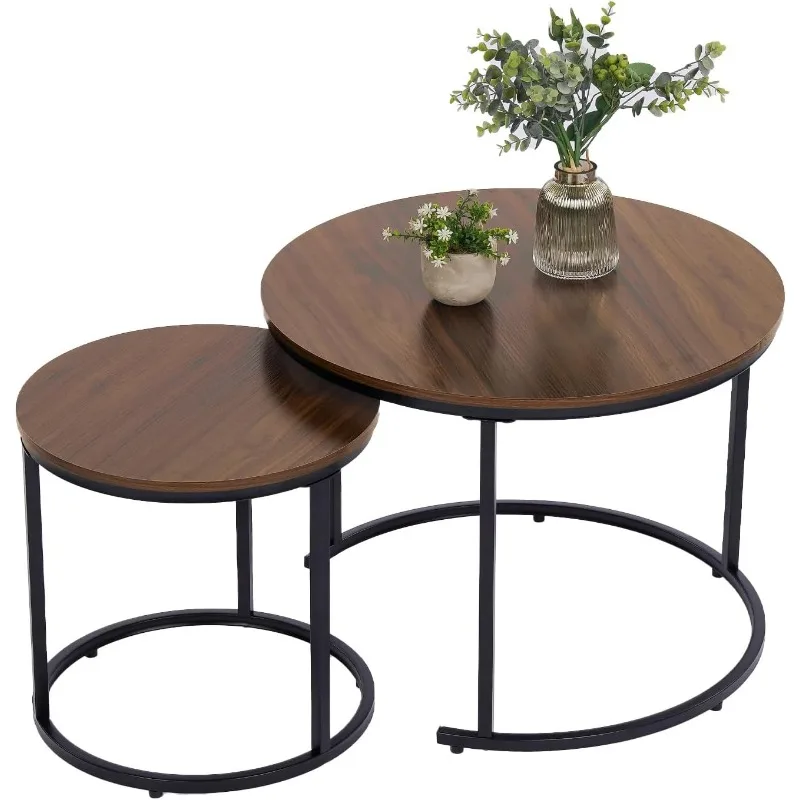 

EUROSAKURA Nesting Coffee Table,23.6" Round Nesting Tables Set of 2,Stacking Accent Tables with Metal Frame