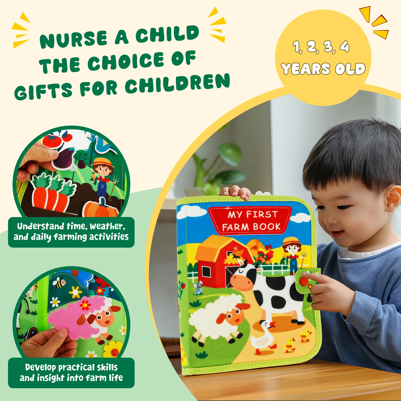 Baby Felt Books Educational Sensory Toy Animals Sensory Books Early Development Interactive Quiet Educational Toy felt board play set