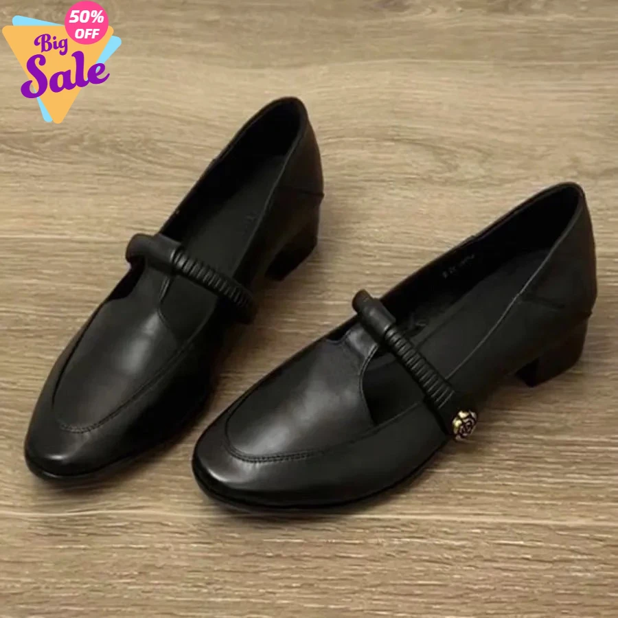 2026 Spring Fall New Women's Vintage Mary Jane Shoes - Square Toe Low Cut Flats Soft Leather Loafers British Style Casual Shoes