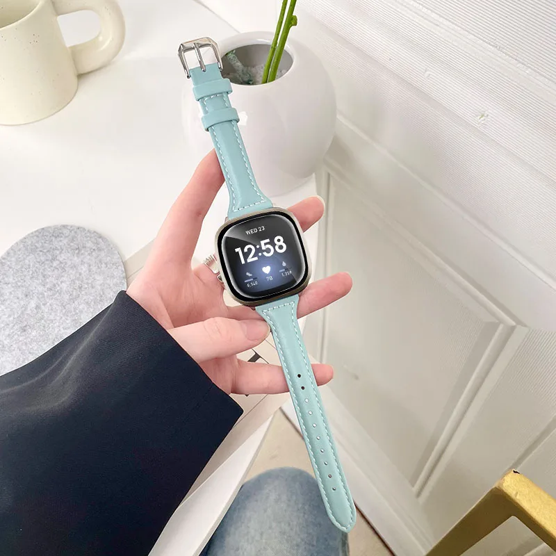Elegant Leather Smart Watch Strap for Women - Premium Replacement Band for Fitbit Versa/Sense Series
