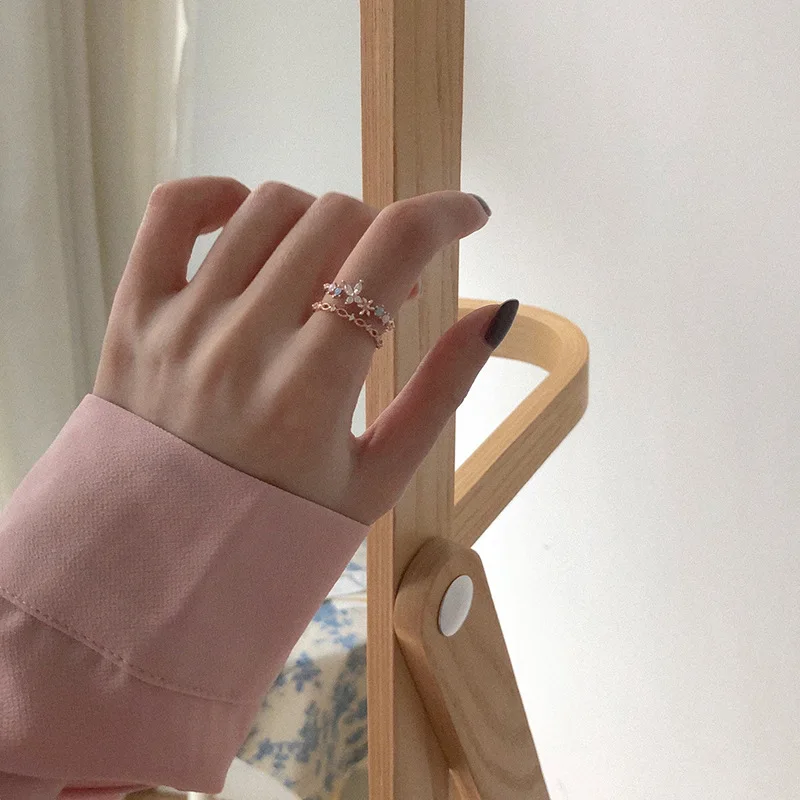 Double Layer Flower Rings For Women Teens Girls Adjustable finger ring