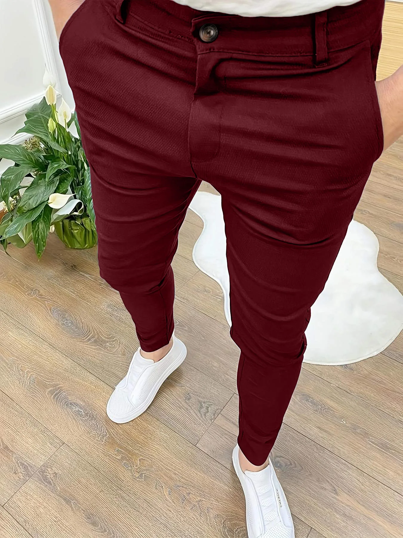 Men's Casual High Stretch Thick Pencil Pants New Solid Color Slim Fit