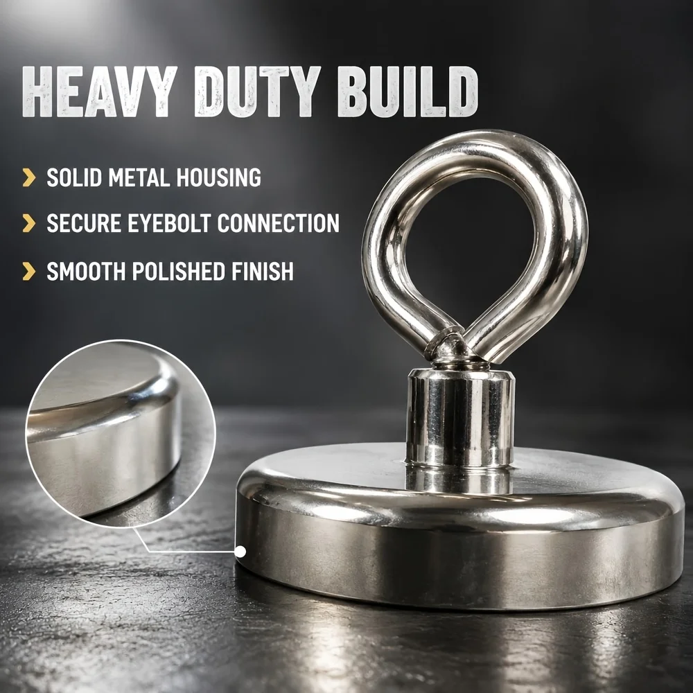 Heavy-Duty Fishing Magnet with Countersunk Ring for Versatile Recovery in Water and Land Environments