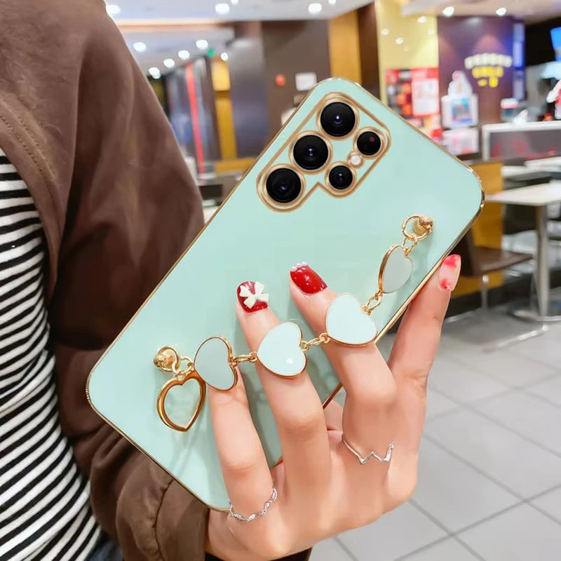 Fashion Plating Love Heart Chain Phone Case Cover