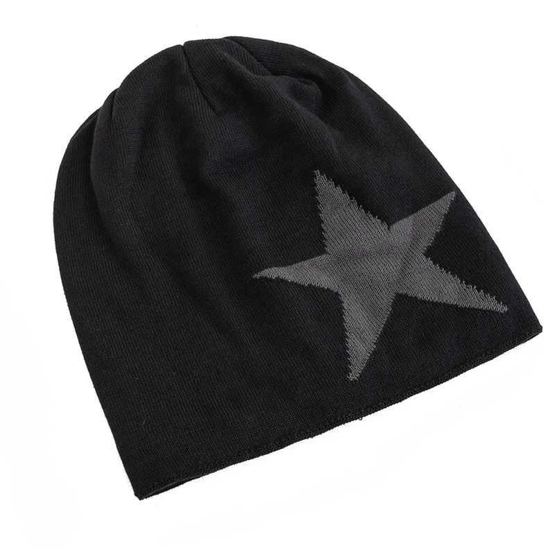 Unisex Slouchy Winter Hats Big Five Star Pattern Warm Hats For Men Women Plush Fur Lined  Fashion Ski Beanie Cap