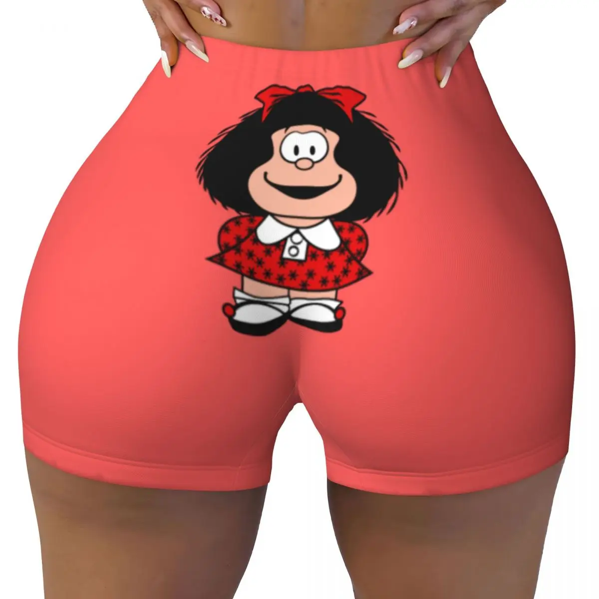 

Custom Women Kawaii Mafalda Workout Yoga Shorts Quino Argentina Cartoon Athletic Gym Biker Running Shorts