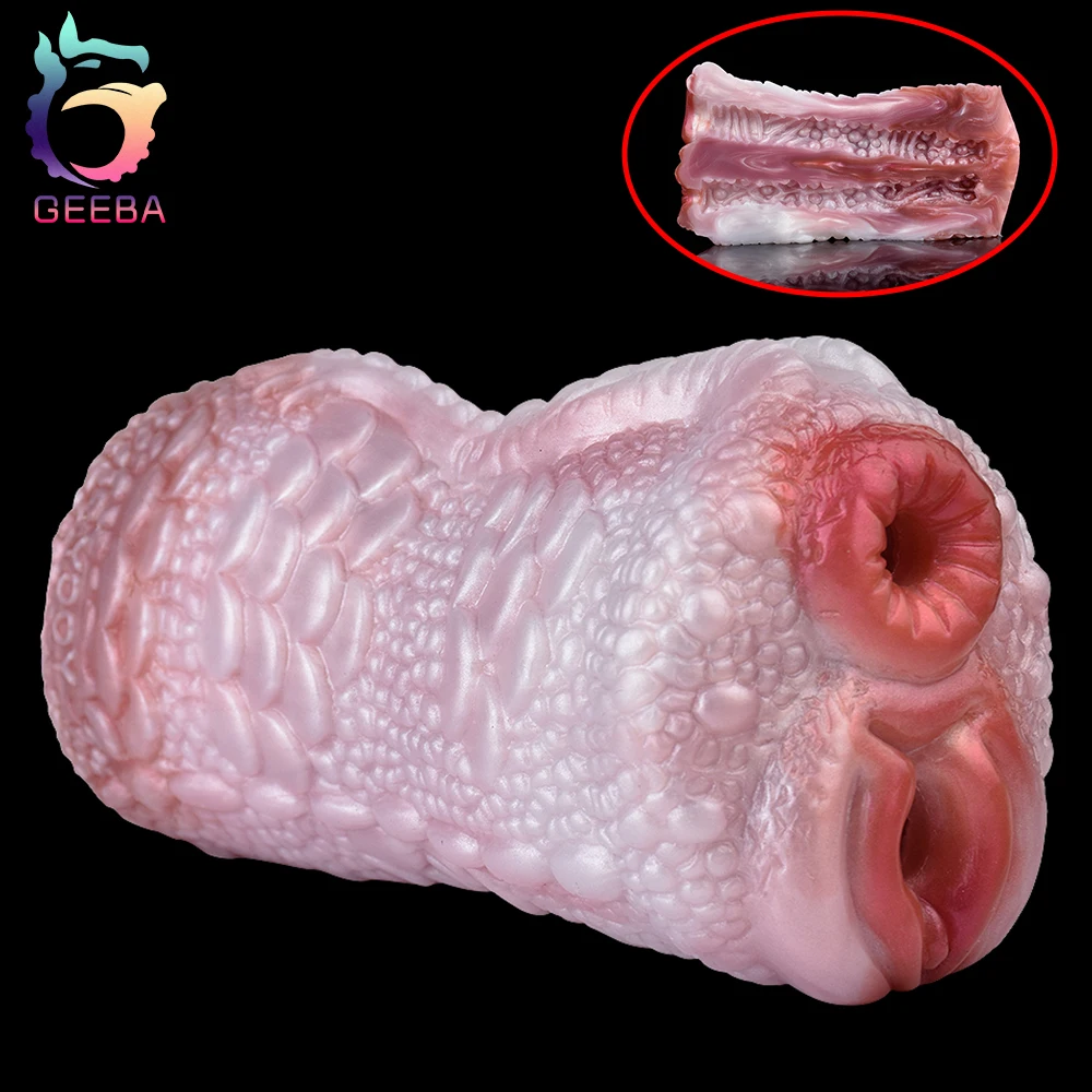 

GEEBA Male Double Hole Simulation Dragon Aircraft Cup Soft Silicone Masturbator Realistic Vagina Penis Training Masturbate Toys