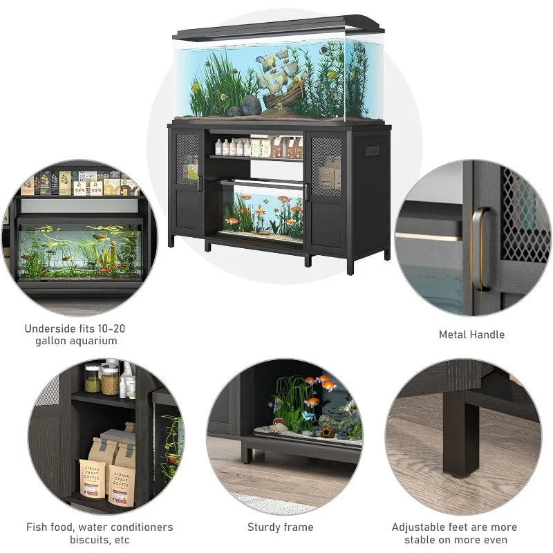 55-75 Gallon Fish Tank Stand with Power Outlet&LED Light, Heavy Duty Metal Aquarium Stand
