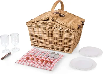Piccadilly Picnic Basket, Romantic Picnic Basket for 2 - Includes Utensil Set, Glasses, Plates, and Wine Opener 2