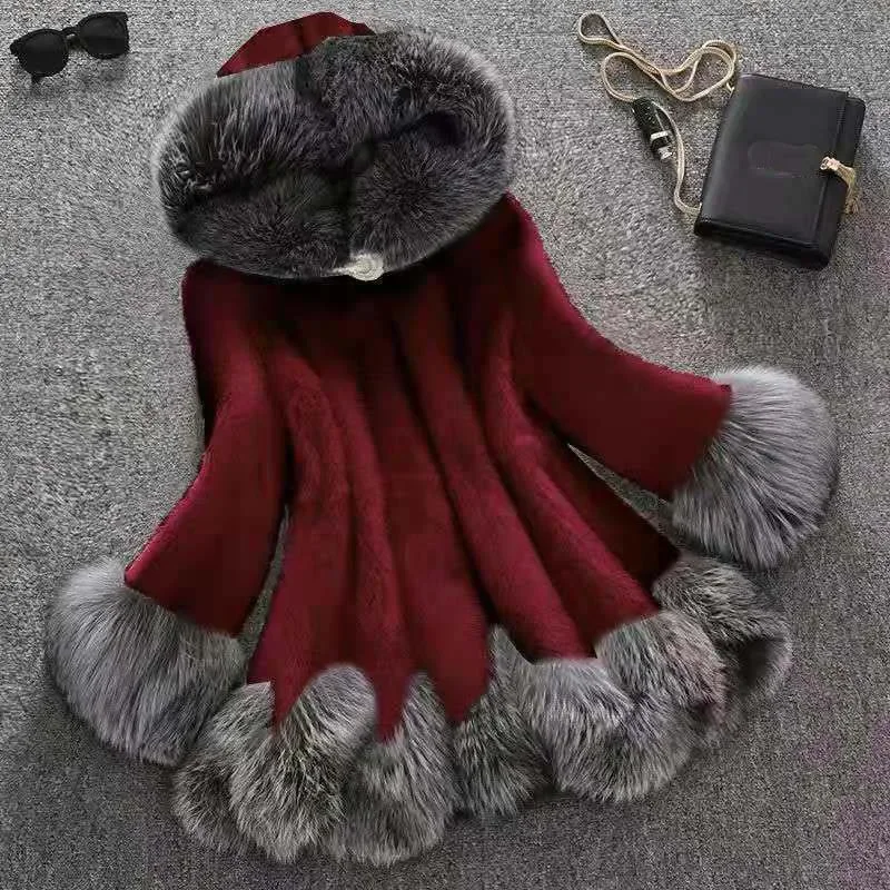 

Winter Thick Warm Faux Fur Coat for Women Hooded Fox Fur Jackets Female Long Octopus Overcoat Jaqueta Feminina 12XL Z632