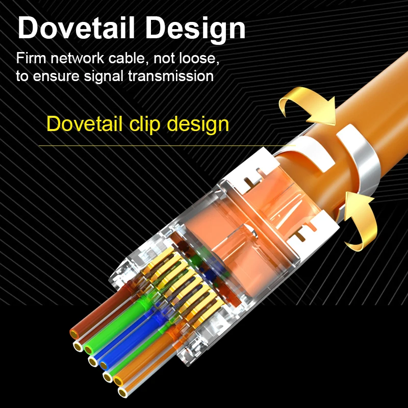 ONTi 10/50/100pcs CAT5E CAT6 CAT7 Plug RJ45 Connector 50U Gold Plated End Pass Through Network Cable Modular 8P8C Connector — view 5