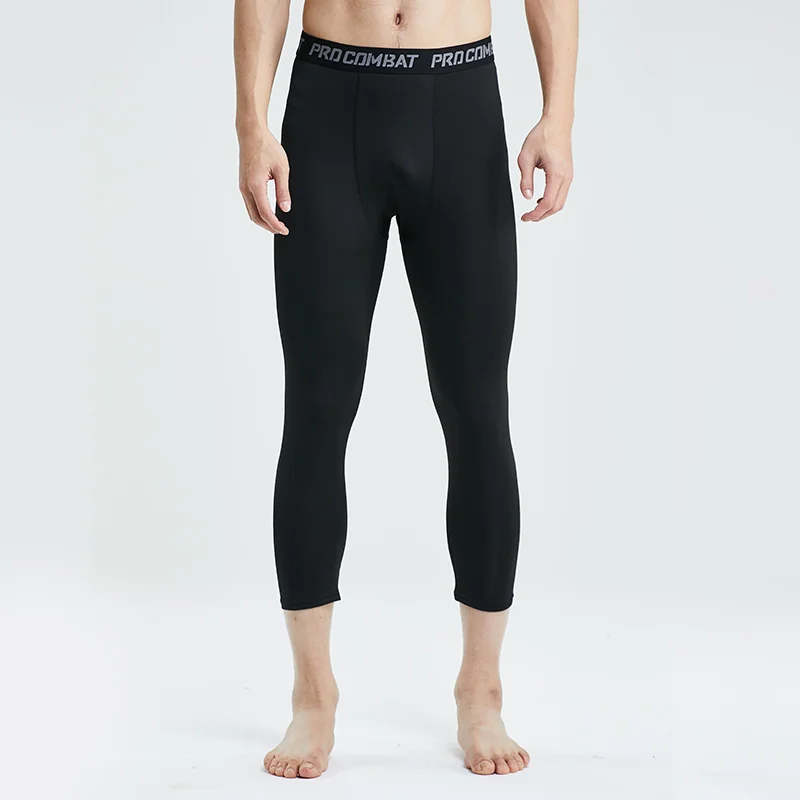 Basketball Tight Pants Mens Seven High Elastic Training Sports Fitness 7 Points Leggings Fast Dry