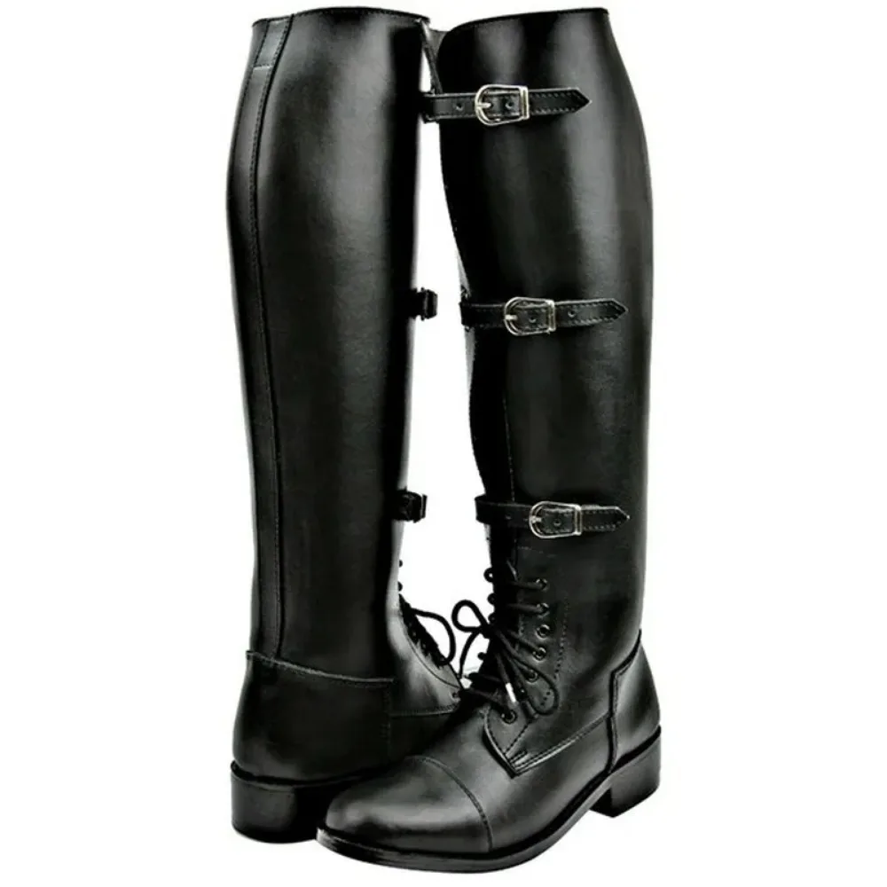 Men male knee high boots low heels knight shoe man vintage PU leather shoes mens zapatos de hombres personlizar zapatosM1085