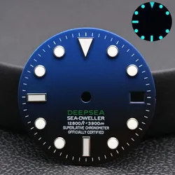 Black Sterile Watch Dial with Blue - Green Luminous Accents - 28.5mm Watch Accessory (NO.10 NH35)