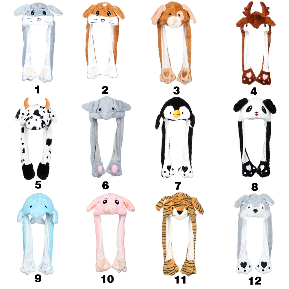 Women Girls Soft Warm Moving Jumping Rabbit Pinch Airbag Animals Ear Hat Funny Cap Plush 5