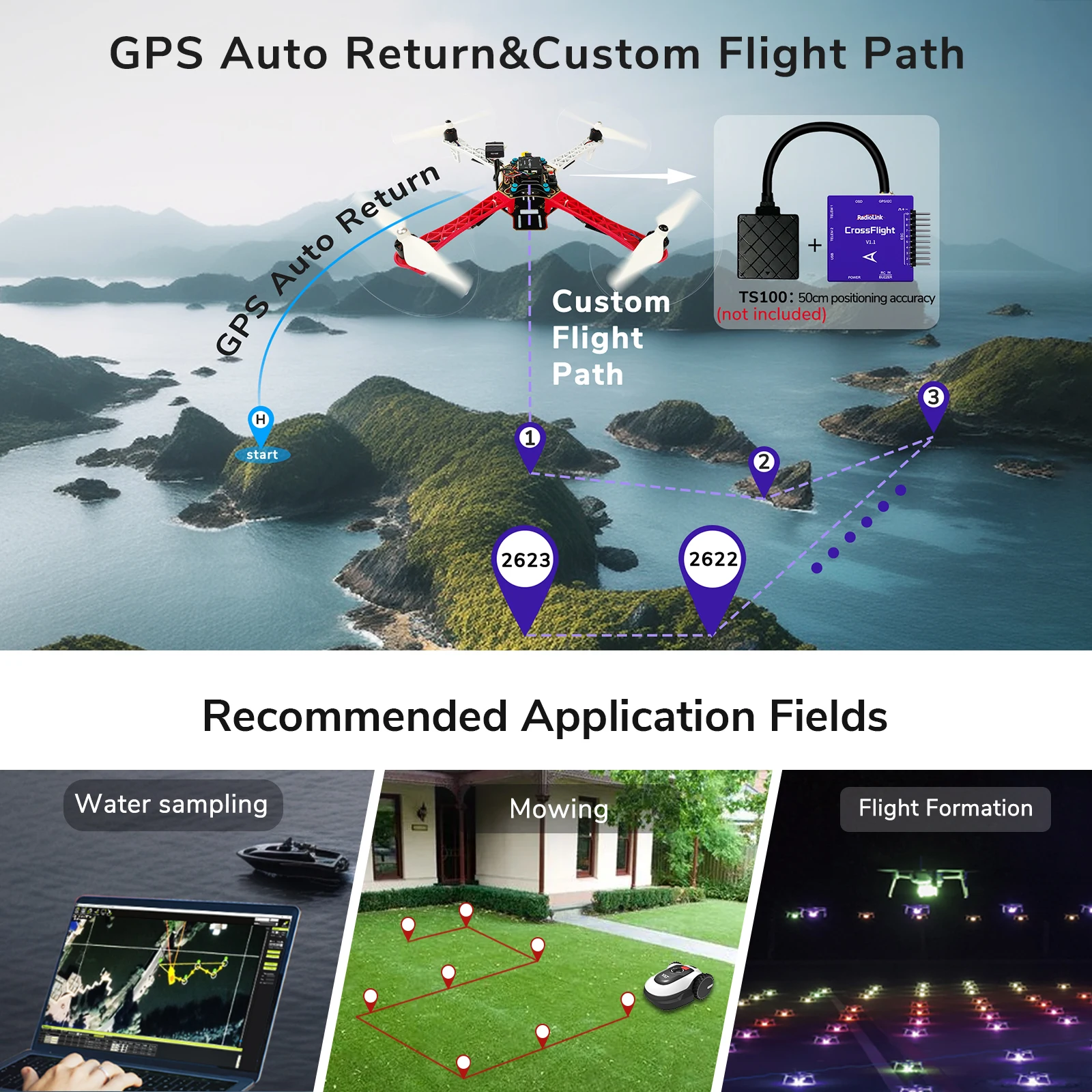 Contrôleur de vol Crossflight FC & GPS TS100 M10N pour FPV - 10 canaux PWM, OSD intégré