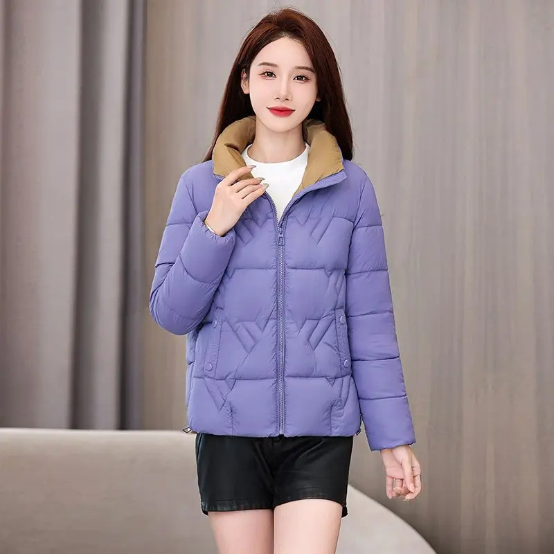 New Winter Women Jacket Crop Tops Parkas Long Sleeve Korean Outerwear Stand Collar Thick Warm Winter Women's Clothing Black Red