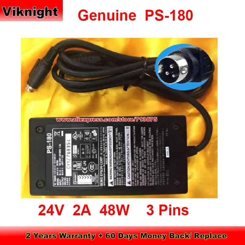 

Genuine PS-180 Ac Adapter 24V 2A for EPSON M159A M159D M159F HH159B Round with 3 Pins Tip Power Supply