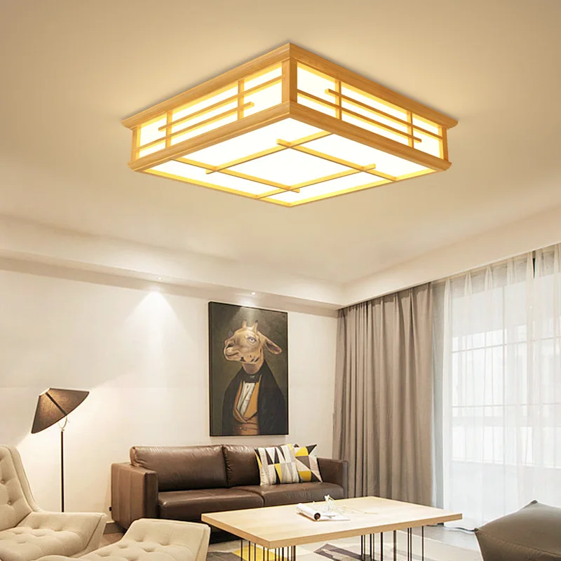 

Led Ceiling Light AC90-265V Indoor Lighting Square 45-55cm Solid Wood Natural Bedroom Living Room Lamp Foyer Lamps