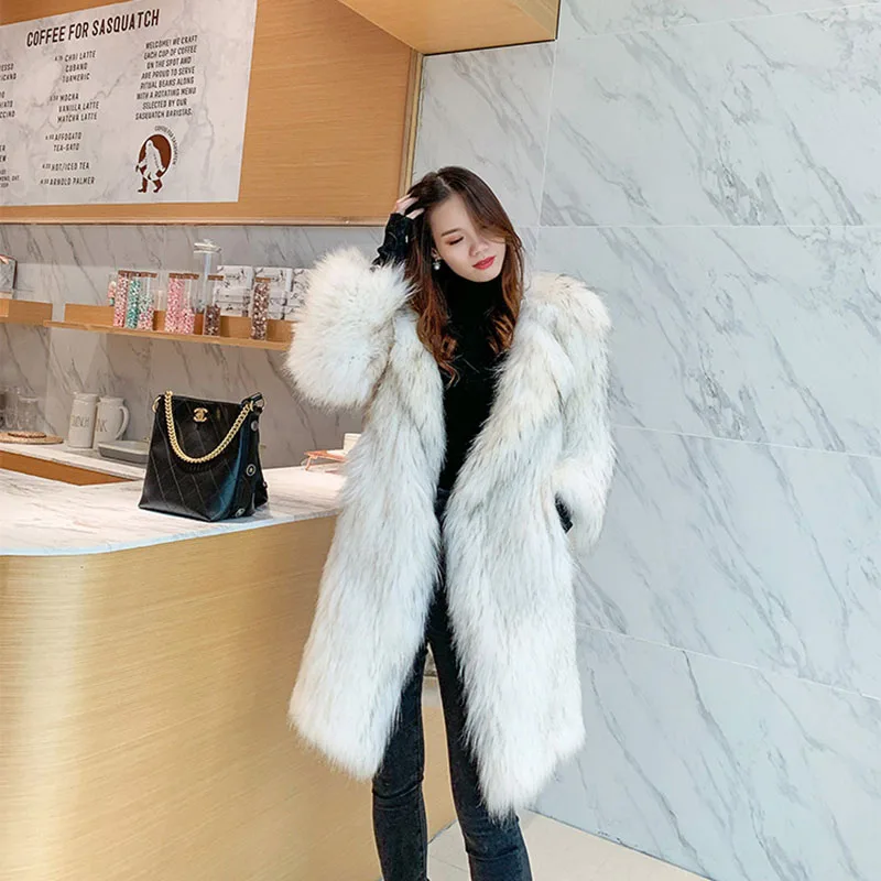 Imitation Raccoon Overcoat 2024 New Imitation Fox Hair Thicken High Quality Women Fur Coat Winter Fashion Women Fur Coat Y238