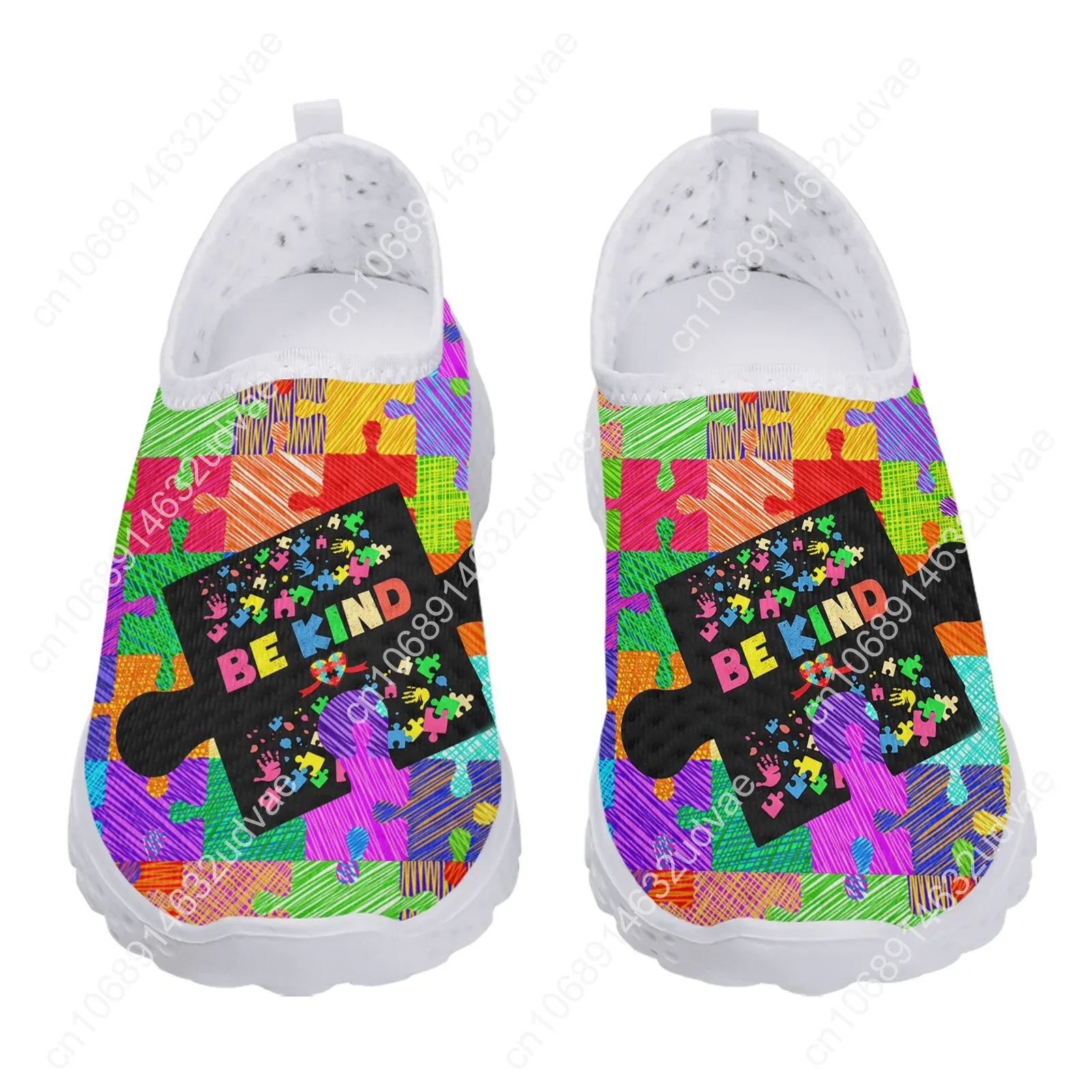 Autism Awareness Themed Design Mesh Shoes Comfortable Leisure Shoes Breathable Casual Sneakers Soft Soled Shoes