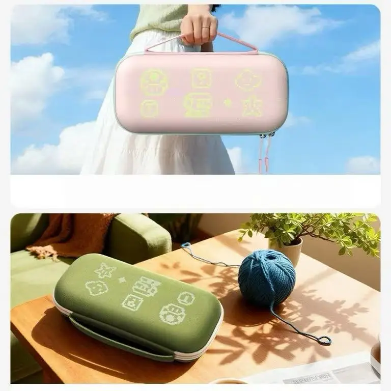 스위치2 게임 콘솔 보관 가방, 휴대용 캐리 파우치, 핑크 & 그린에 적합