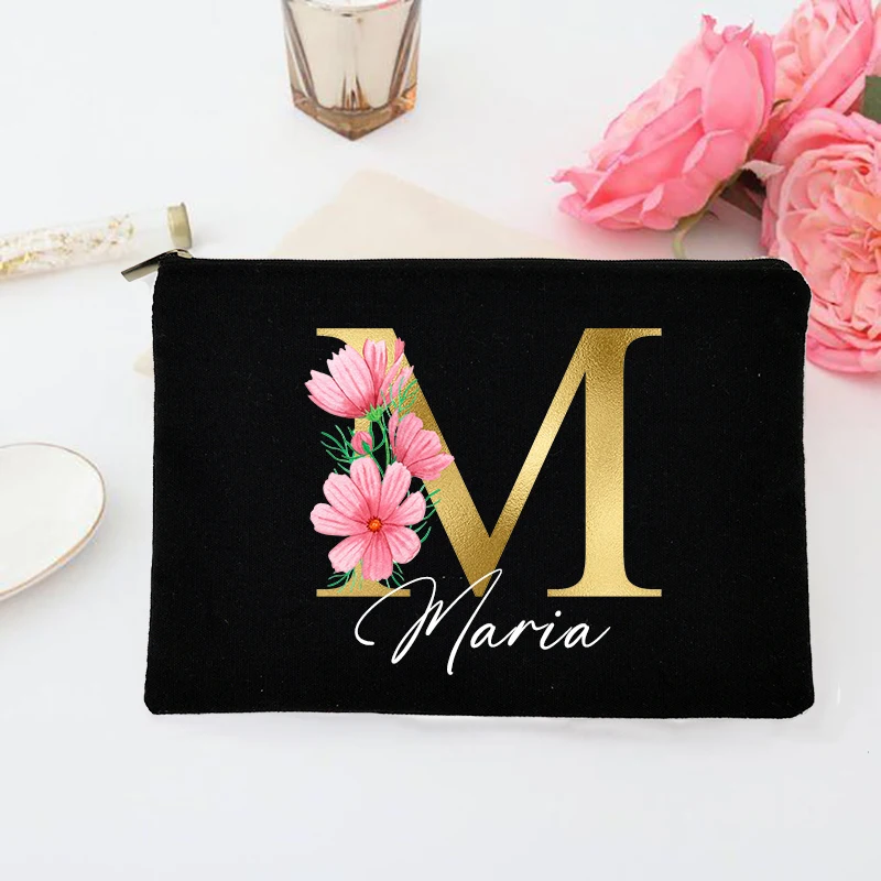 Personalized Makeup Bag Custom Initial with Name Bridal Cosmetic Case Monogram Toiletries Pouch Wendding Gifts for Bridesmaid 6