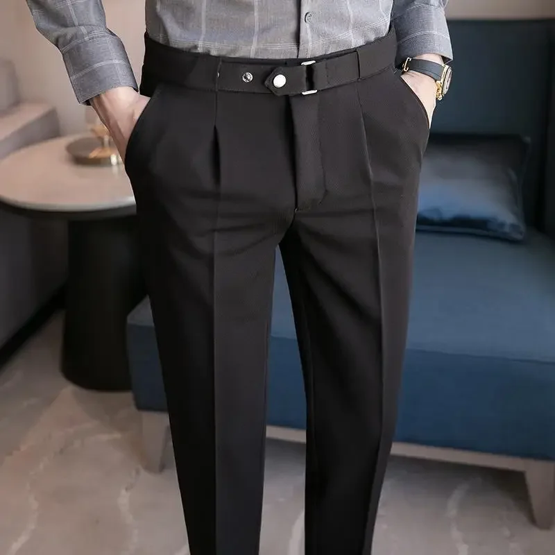 thumbnail image 1 of Pantalones trenzados para hombre, pantalones ajustados de traje blanco y azul para hombre, ropa de trabajo de lujo, ropa clásica de licra, ropa barata de estilo coreano formal, 1 of 5