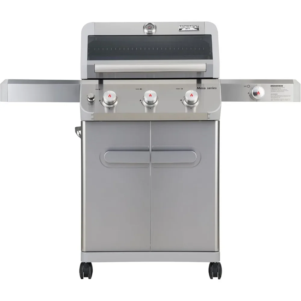 Outdoor  Stainless Steel 3 Burner Propane Gas Grill, with Side Burner and Knob Controls, 48,000 BTU Patio Garden Grill 6