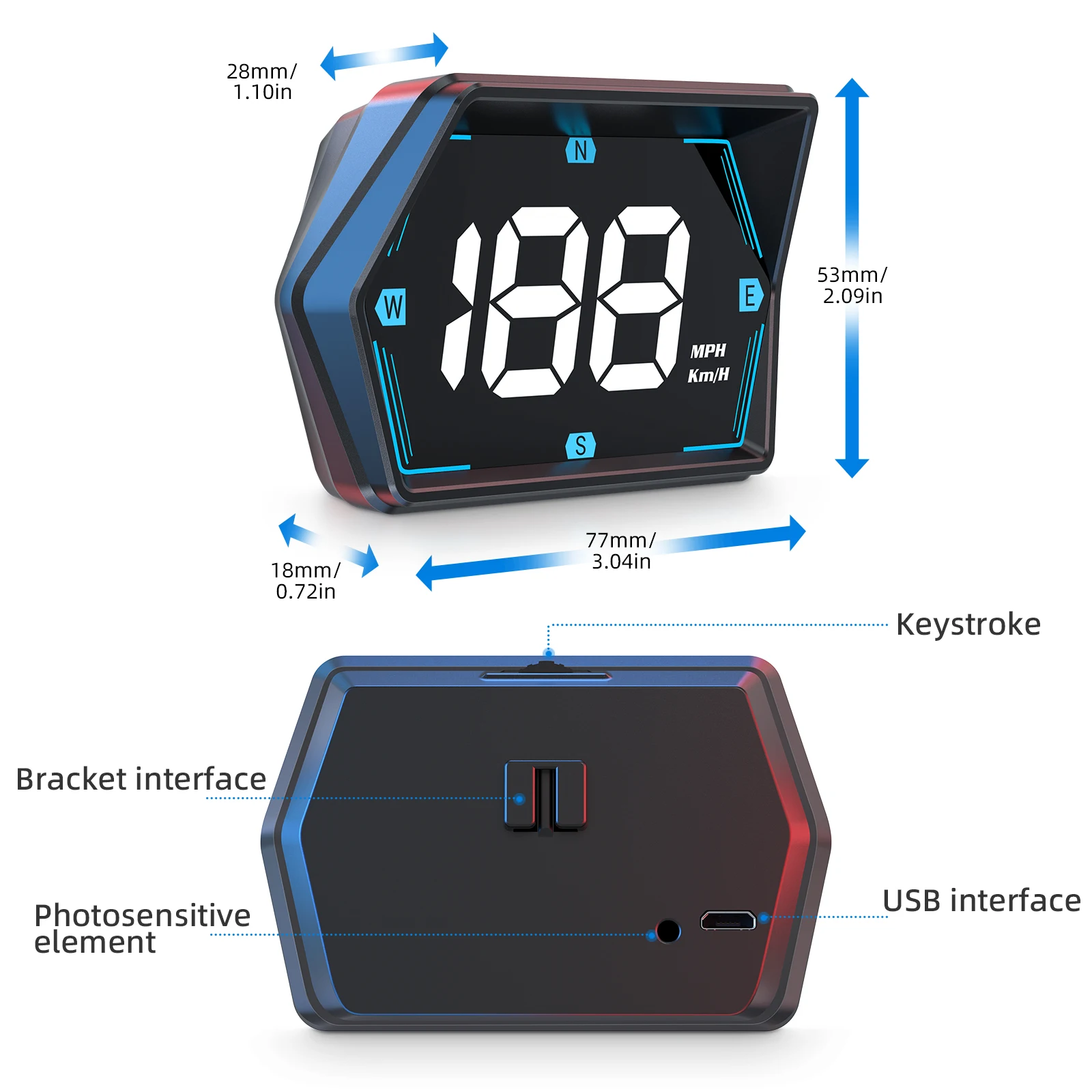 HUD 헤드업 디스플레이용 자동차 GPS GPS 속도계 나침반 과속 경보 모든 자동차용 온보드 컴퓨터 전자 액세서리
