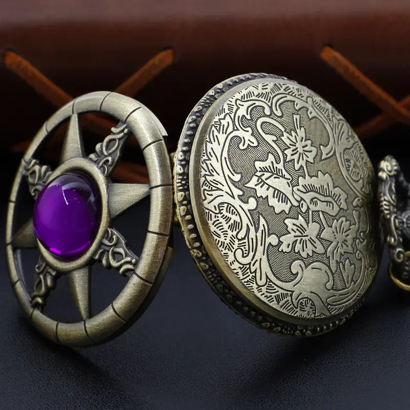 Antique Purple Magic Gem Octagonal Star Quartz Pocket Watch Vintage Fob Chain Necklace Bracelet Pendant Clock Men's Best Gift - Image 6