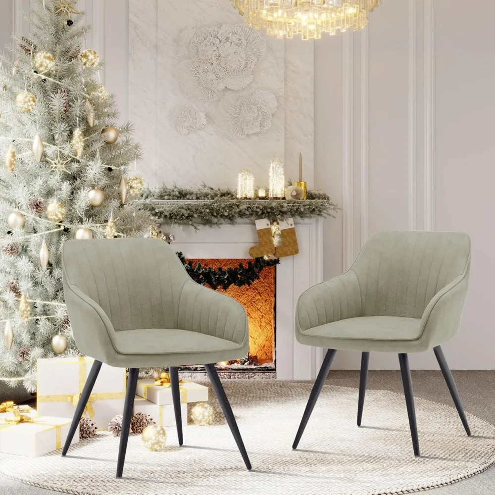Faux Suede Accent Chair Arm Chairs Living Room Chairs Leisure Chair Upholstered Chair with Metal Legs Set of 2 for Home Kitchen 3