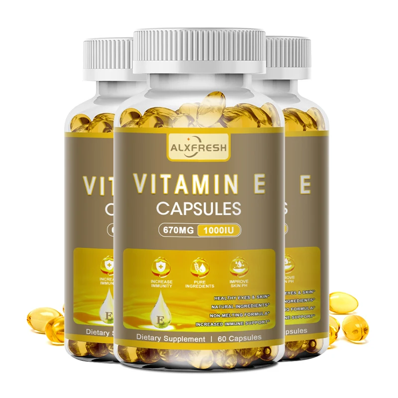 thumbnail image 1 of Suplemento de vitamina E de Alxfresh de 670 mg (1000 UI) para mejorar la salud cardiovascular, la respiración celular, la piel y los antioxidantes, 1 of 5
