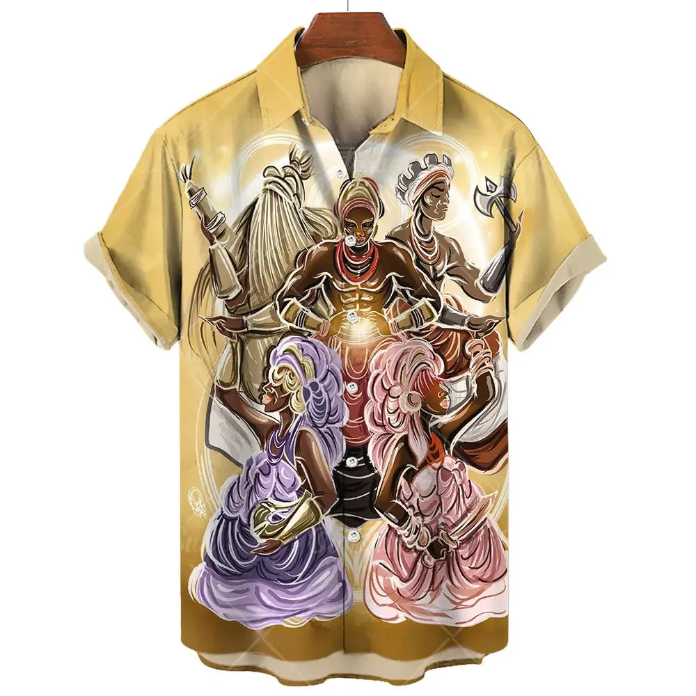 

Umbanda Men's Retro Shirt, Street Designer Short Sleeved Clothing, Oversized Loose Top and Shirt
