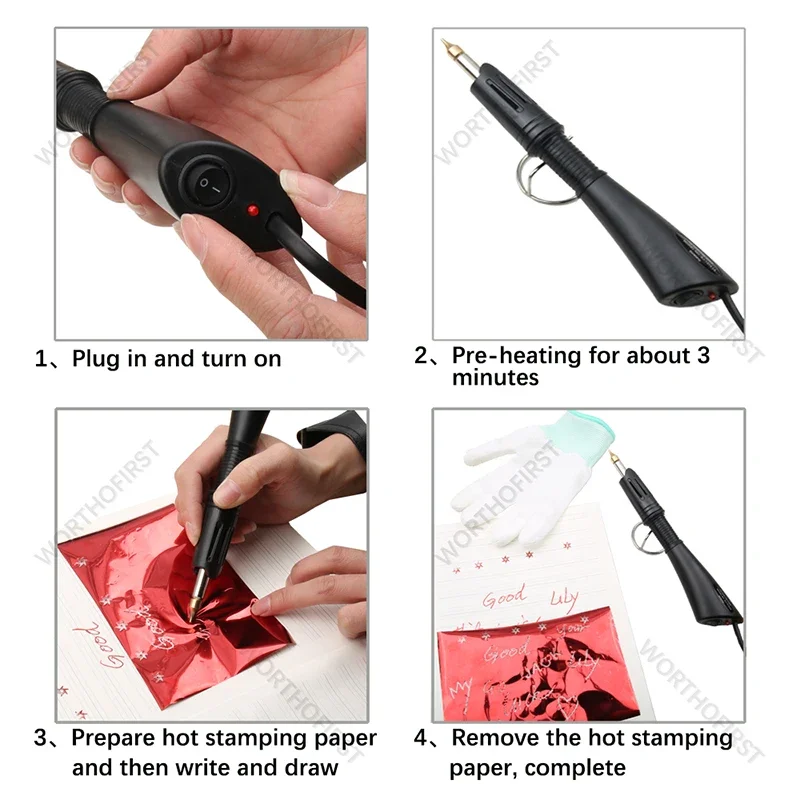 Description Picture 4 of itemHeated Foil Hot Stamping Applicator Kit EU Plug Writing or Painting on Paper Personal Signature DIY Wood Crafts