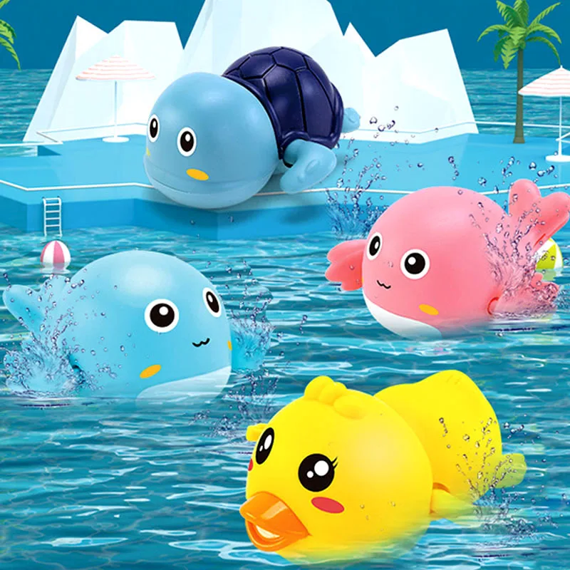 Summer Bath Toys Cute Animal Swimming Bathing Ducks Whale Floating Wind Up Clockwork Water Shower Toys for Baby 0 24 Months 3