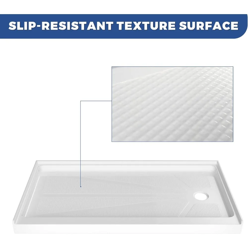 Right Drain Shower Base, with Slip Resistant Textured Surface, 60 in. L X 32 in. W Single Threshold Shower Pan