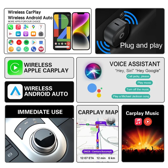 XUDA 2in1 Wireless CarPlay Adapter Android Auto AI Smart Box Car Intelligent Systems For VW Toyota Nissan Honda Ford Benz 2