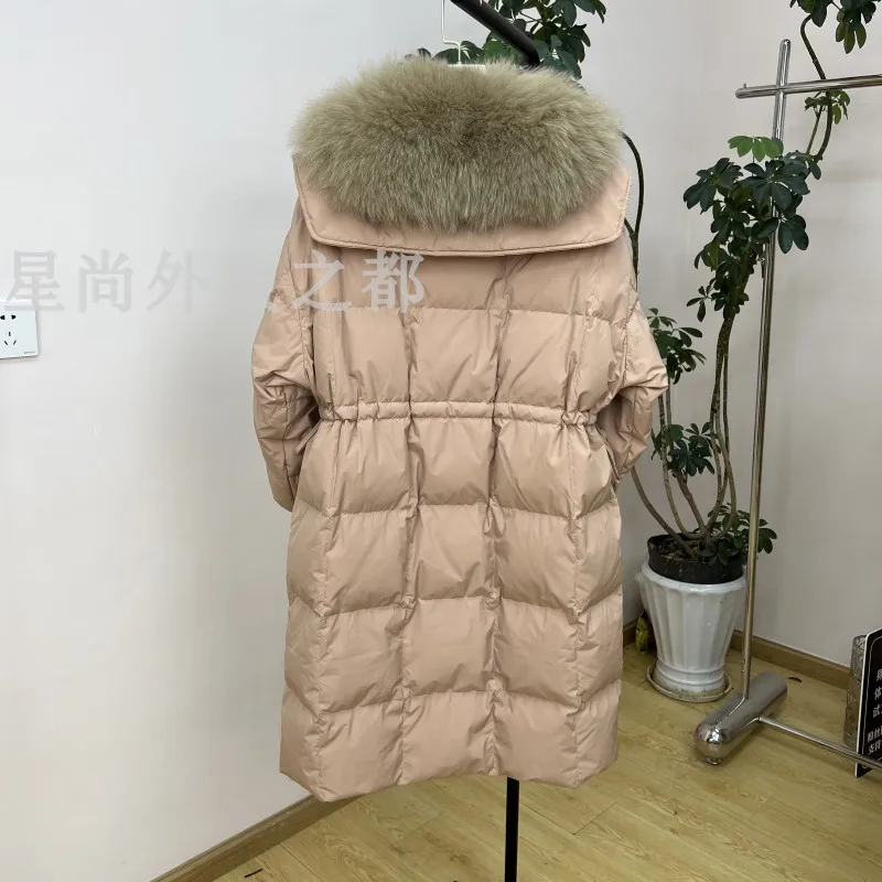 Women's Winter Thickened Long Duck Down Jacket with Big Fur Collar 2023 New Woman Warm Long Sleeve Pocket Slimming Waist Coat