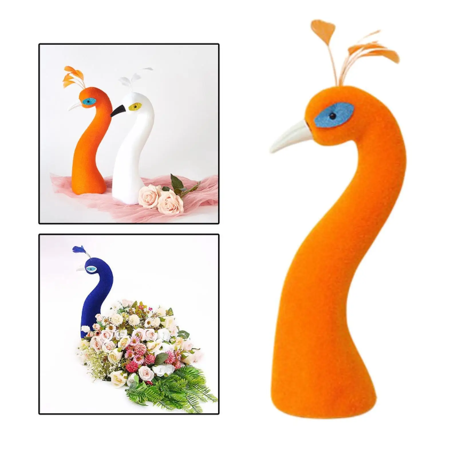 Peacock Mannequin Head Decoration - Blue Foam Feather Sculpture For Flower Arrangements, Weddings & Home Decor