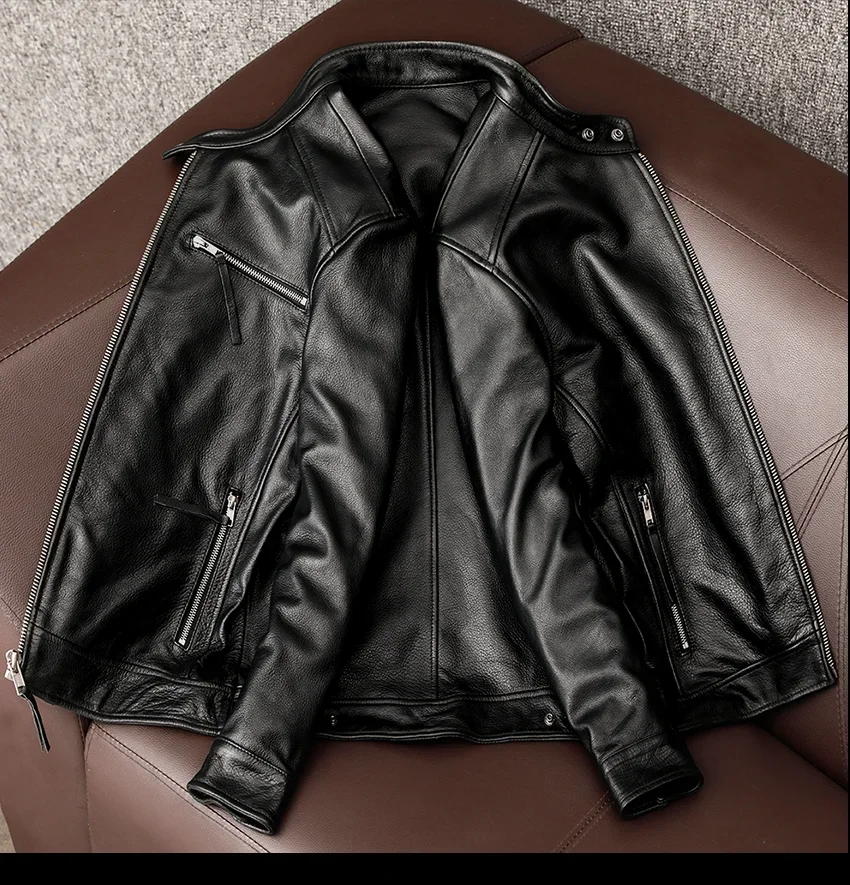 Description Picture 5 of itemMen's Spring Jacket Motorcycle Jackets Man Genuine Leather Blazer Slim Fashion Biker Coat Cowhide Male Clothing